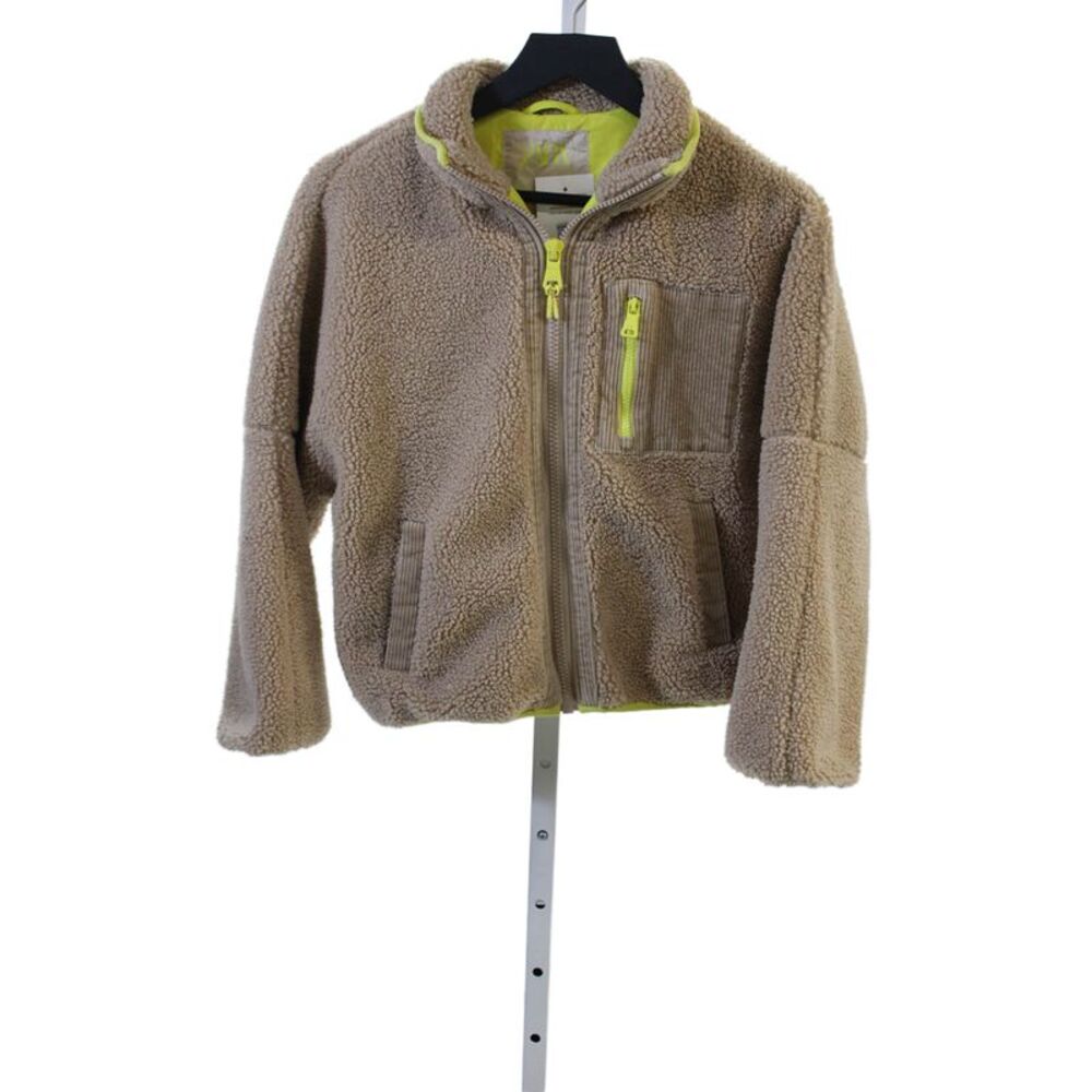 Zara Childrens Girls Teddy Full Zipper Mock Neck Jacket Beige Size 11-12